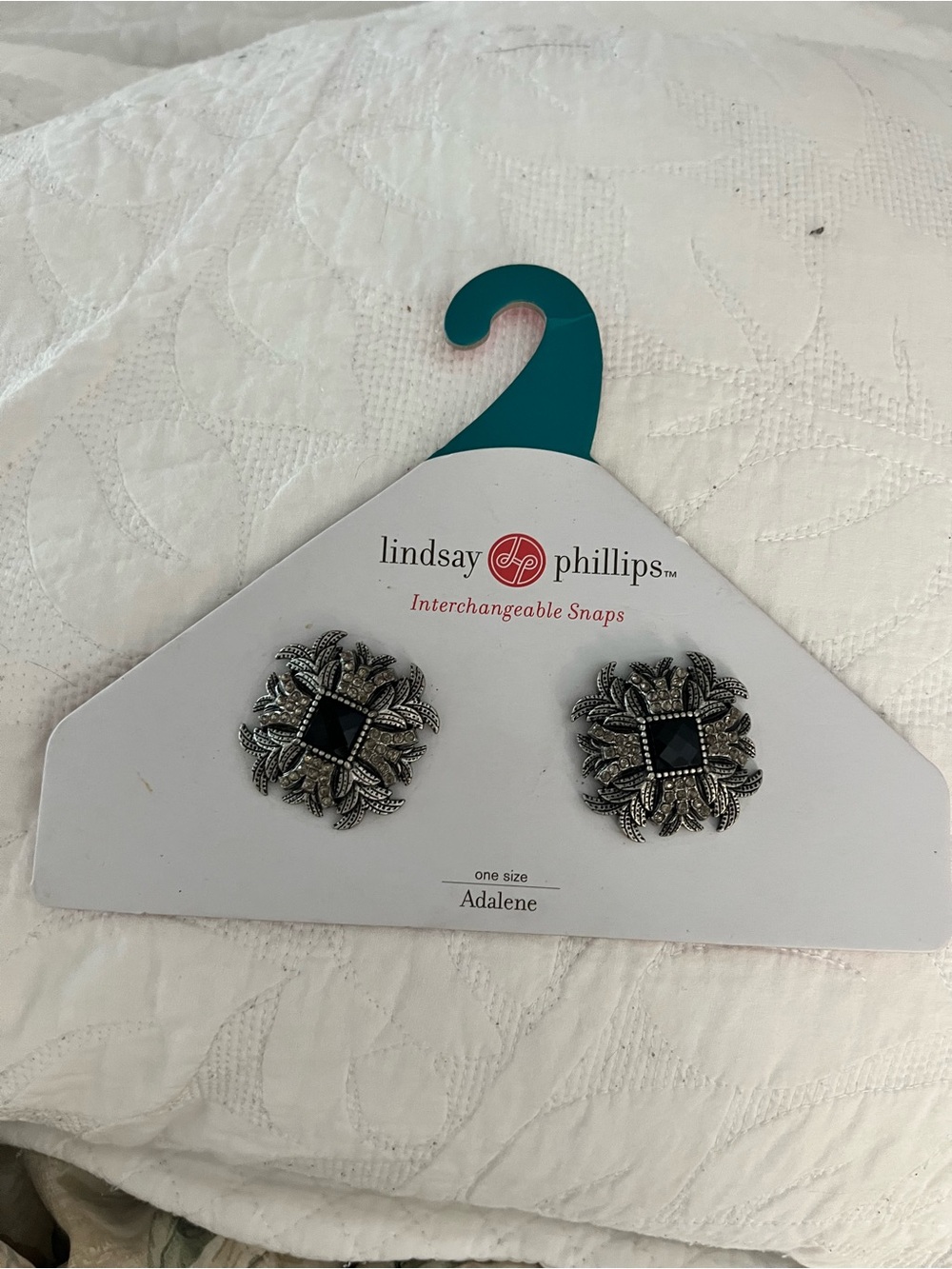 lindsay phillips Silver Floral Interchangeable Snaps with Black Centers